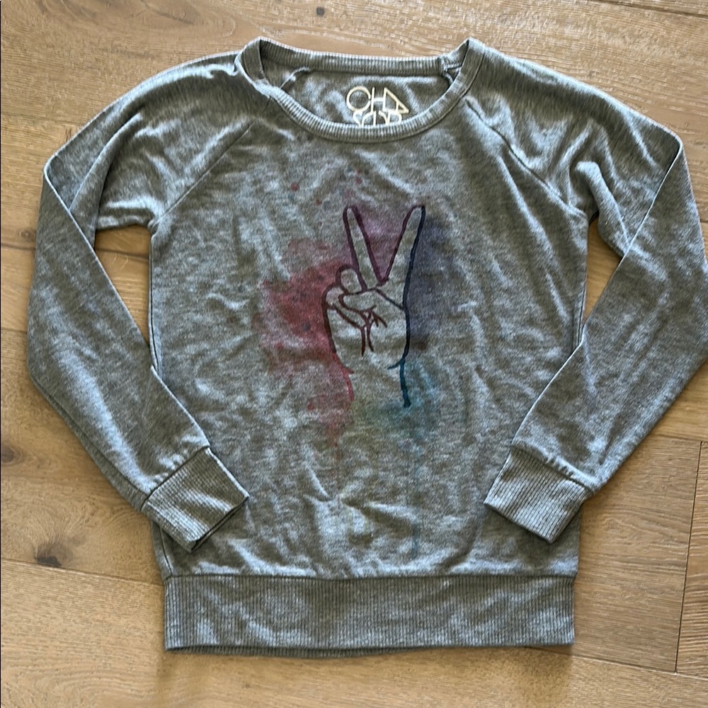 Chaser Gray Long Sleeve Tee with Peace Sign